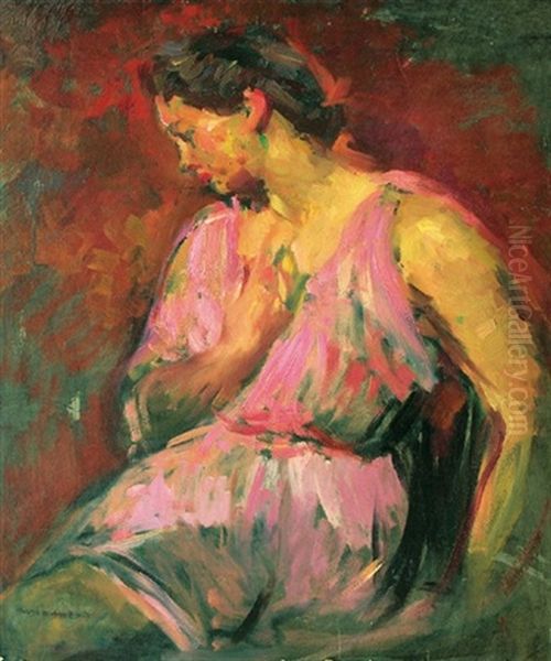 Femme Pensive (+ Maternite, Verso) Oil Painting by Andor Basch