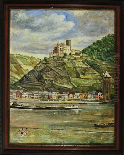 St. Goarshausen Am Rhein Mit Blick Auf Die Burg Katz Oil Painting by Emil Baschant