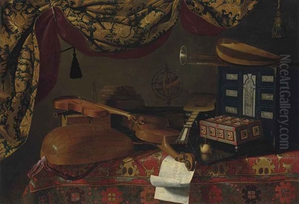 Still Life With Musical Instruments Oil Painting by Evaristo Baschenis