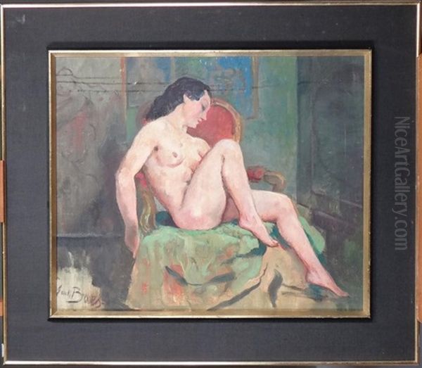 Naked Woman Sitting In Front Oil Painting by Emile Base