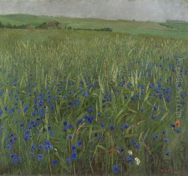 Feld Mit Kornblumen Oil Painting by Heinrich Basedow