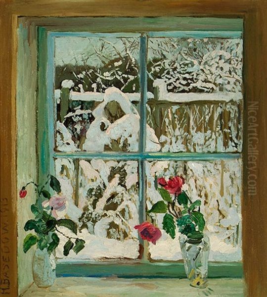 Winter Vor Dem Fenster Oil Painting by Heinrich Basedow