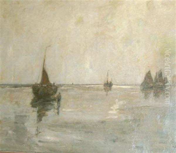 Ships In A Bay, Antwerp by Richard Baseleer