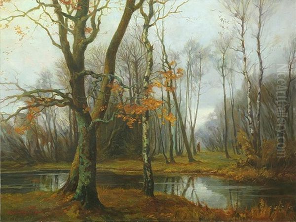 Fall Landscape With Figure Oil Painting by Gevorg Bashindzhagyan