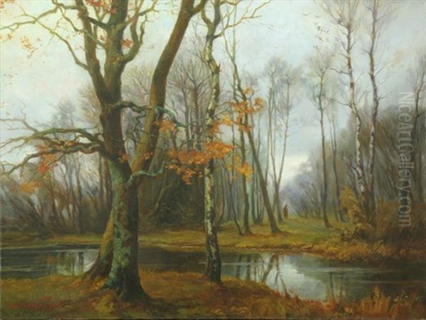 Fall Landscape With Figure Oil Painting by Gevorg Bashindzhagyan