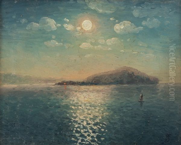 The Setting Sun Over Lake Sevan Oil Painting by Gevorg Bashindzhagyan