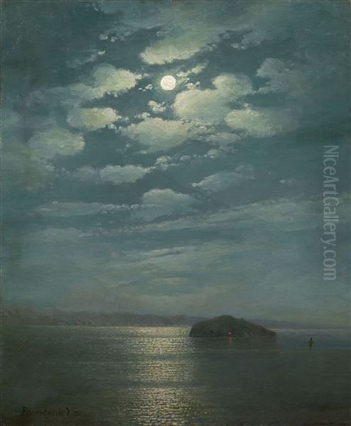 Lake Sevan By Night Oil Painting by Gevorg Bashindzhagyan