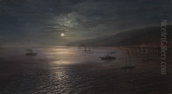 The Port Of Batumi At Night Oil Painting by Gevorg Bashindzhagyan