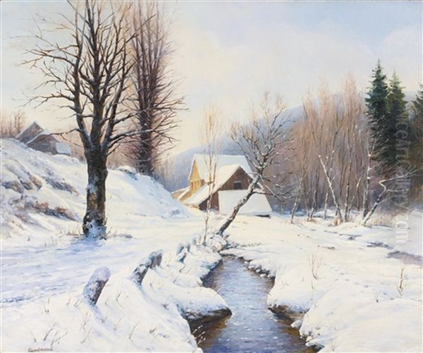 Winter Landscape Oil Painting by Georgi Zakharovich Bashinzhagyan