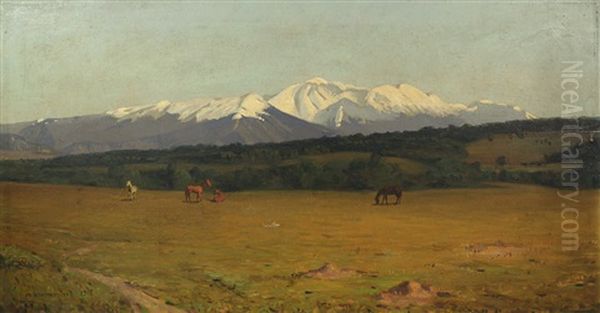 Mountain Landscape With Horses Oil Painting by Georgi Zakharovich Bashinzhagyan