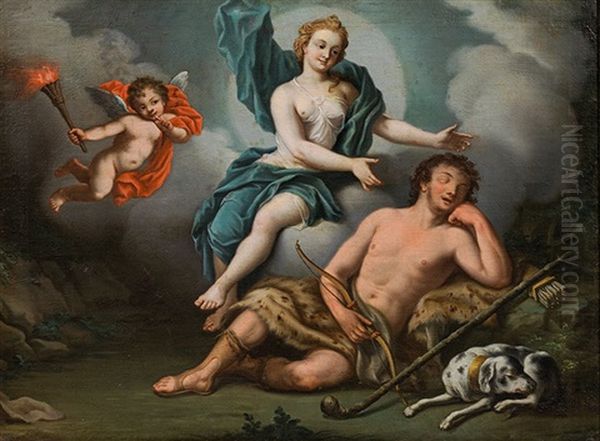 Selene And The Sleeping Endymion (diana And Endymion) Oil Painting by Gennaro Basile