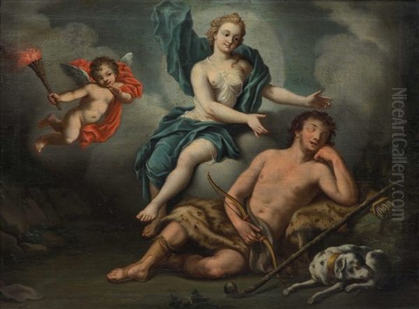 Die Gottin Artemis/diana Und Der Schlafende Endymion Mit Hund Oil Painting by Gennaro Basile