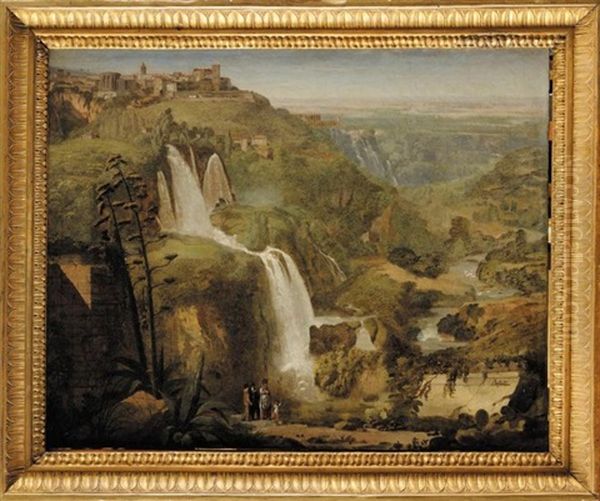 Tivoli Cascade Cascatelle Villa Mecene Campagne Romaine Oil Painting by Luigi Basiletti