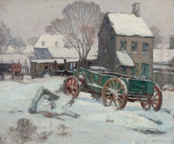 Winter Landscape With Wagon Oil Painting by Charles Basing