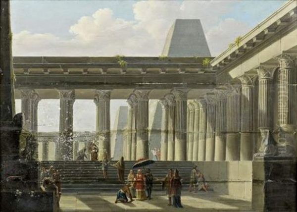 Architecture Egyptienne Animee De Personnages Oil Painting by Antonio Basoli