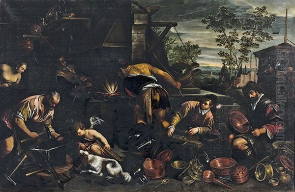 Les Forges De Vulcain Oil Painting by Francesco Bassano the Younger