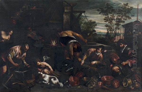 Les Forges De Vulcain Oil Painting by Francesco Bassano the Younger