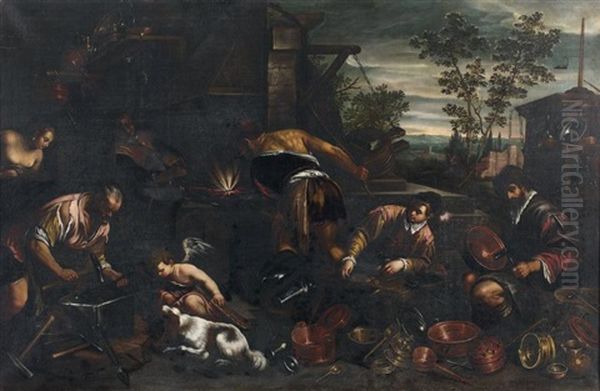 Les Forges De Vulcain Oil Painting by Francesco Bassano the Younger