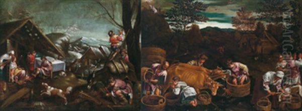 Herbst - Autumo (+ Winter - Inverno, Smllr; 2 Works From Vier Jahreszeiten) Oil Painting by Francesco Bassano the Younger