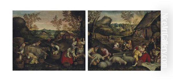 L'ete; L'automne (2 Works) Oil Painting by Francesco Bassano