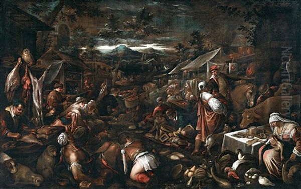 A Market Scene Oil Painting by Francesco Bassano