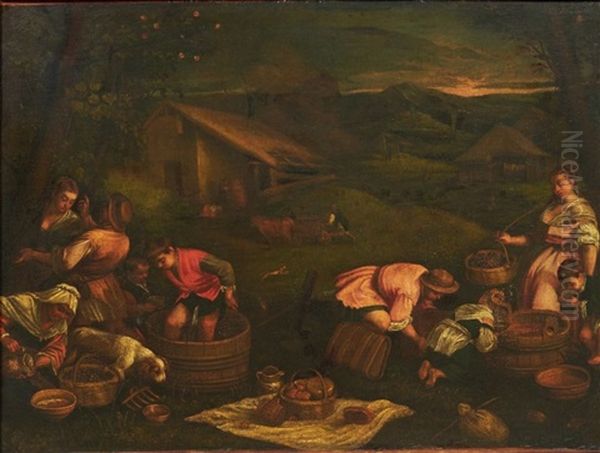 Les Vendanges Ou L'automne Toile (restaurations Oil Painting by Francesco Bassano