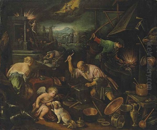 The Element Of Fire: Vulcan's Forge Oil Painting by Francesco Bassano