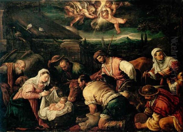 The Adoration Of The Shepherds Oil Painting by Gerolamo da Ponte Bassano