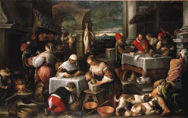 Lazarus At The Feast Of Dives Oil Painting by Gerolamo da Ponte Bassano