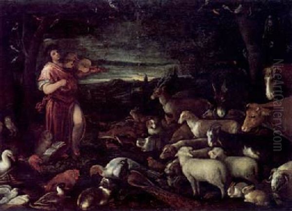 Orfeo Incanta Gli L'animali Con La Musica Oil Painting by Gerolamo da Ponte Bassano