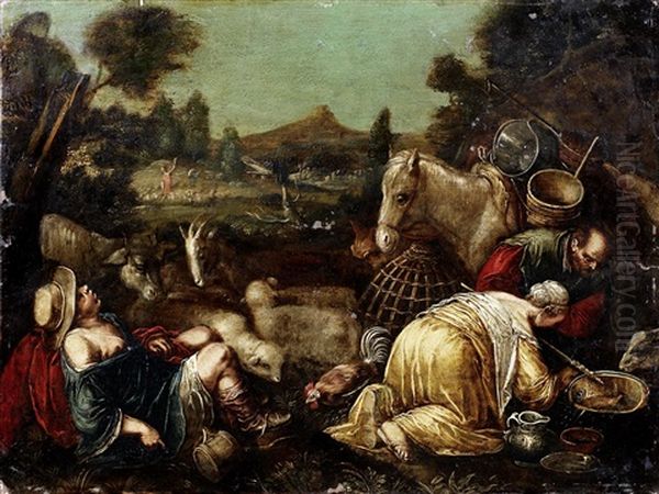 Drovers Tending Their Livestock Oil Painting by Giambattista da Ponte Bassano