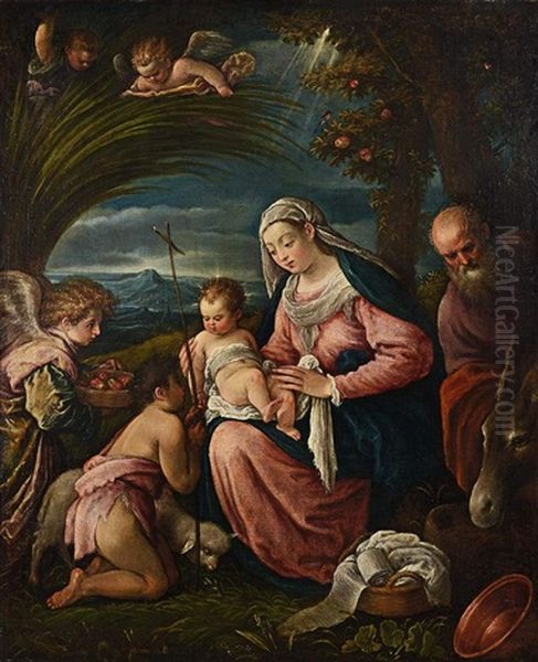 Rast Auf Der Flucht Nach Agypten Oil Painting by Giambattista da Ponte Bassano