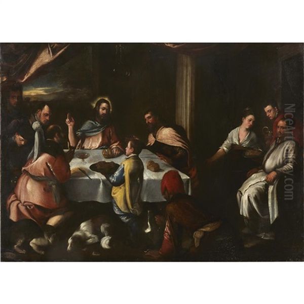 The Supper At Emmaus Oil Painting by Jacopo dal Ponte Bassano