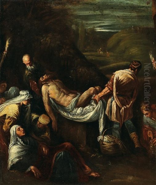 The Entombment Of Christ Oil Painting by Jacopo dal Ponte Bassano