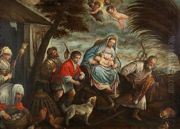 The Flight Into Egypt Oil Painting by Jacopo dal Ponte Bassano