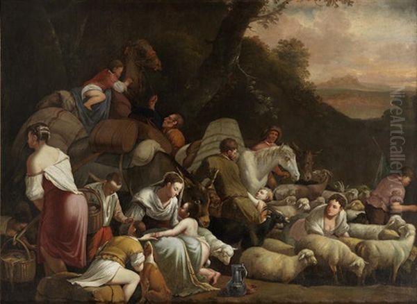 Jacob's Return To The Land Of Canaan Oil Painting by Jacopo dal Ponte Bassano