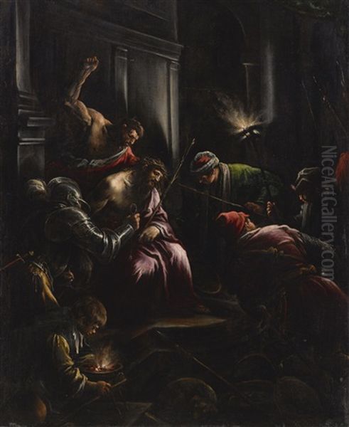 The Mocking Of Christ (collab. W/studio) Oil Painting by Jacopo dal Ponte Bassano