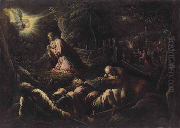 The Agony In The Garden Oil Painting by Jacopo dal Ponte Bassano