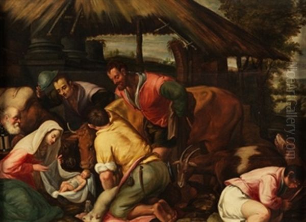 Adoracion De Los Pastores Oil Painting by Jacopo dal Ponte Bassano