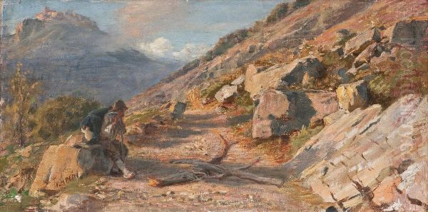 An Italian Landscape Oil Painting by Franz Theodor Aerni