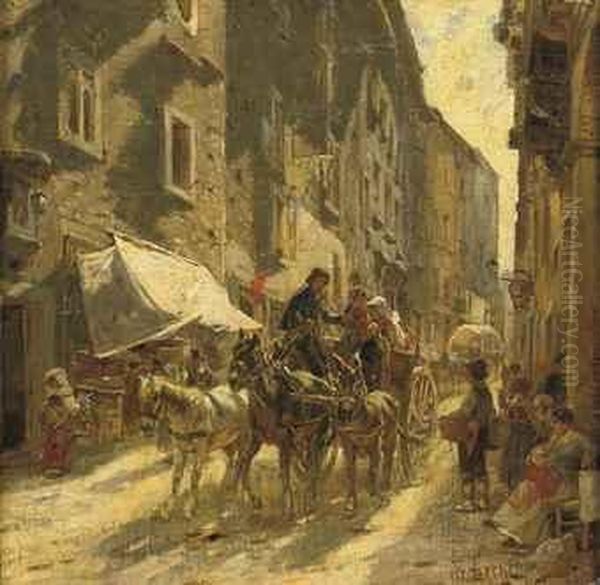 A Carriage In A Street In Rome Oil Painting by Franz Theodor Aerni