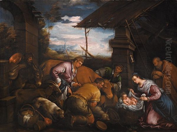 Die Anbetung Der Hirten Oil Painting by Jacopo dal Ponte Bassano