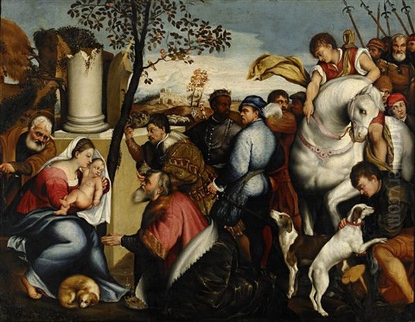 Konungarnas Tillbedjan Oil Painting by Jacopo dal Ponte Bassano