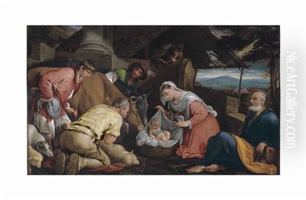 The Adoration Of The Shepherds Oil Painting by Jacopo dal Ponte Bassano