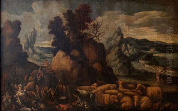 La Lutte De Jacob Avec L'ange Oil Painting by Jacopo dal Ponte Bassano