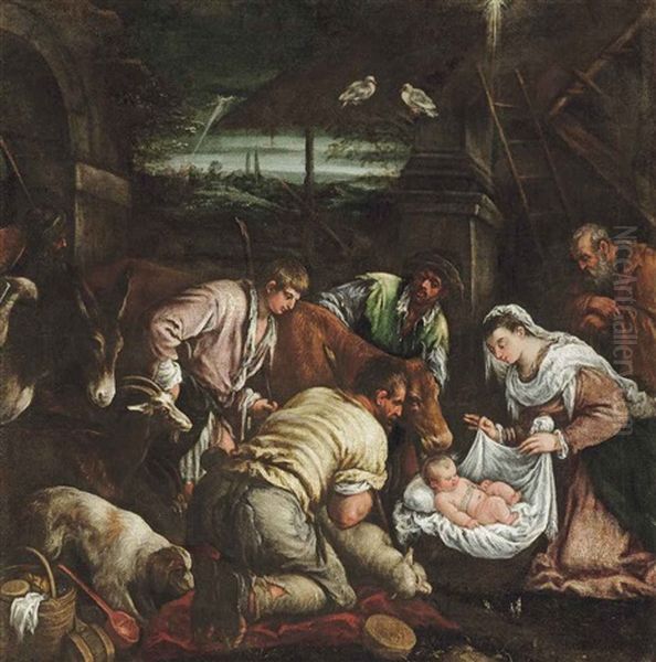 The Adoration Of The Shepherds Oil Painting by Jacopo dal Ponte Bassano