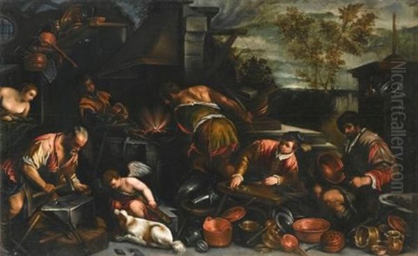 Vulcan's Forge Oil Painting by Jacopo dal Ponte Bassano