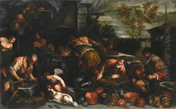 Vulcan's Forge Oil Painting by Jacopo dal Ponte Bassano