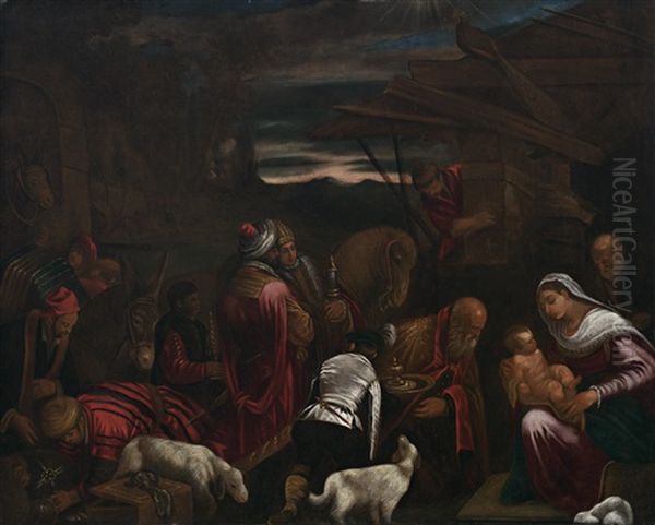 Die Anbetung Der Konige Oil Painting by Jacopo dal Ponte Bassano