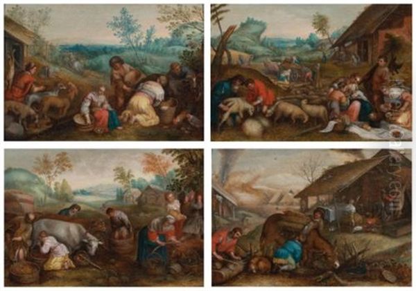 An Allegory Of The Seasons (set Of 4) Oil Painting by Jacopo dal Ponte Bassano